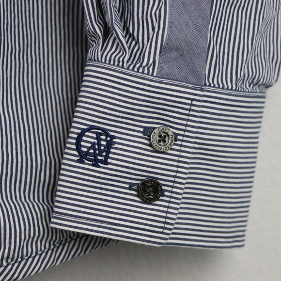 Cavi Men's Blue & White Vertical Striped Long Sleeve Dress Shirt Sz XL - Picture 2 of 11
